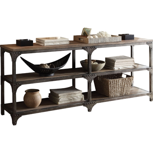 Gorden Console Table in Weathered Oak & Antique Silver